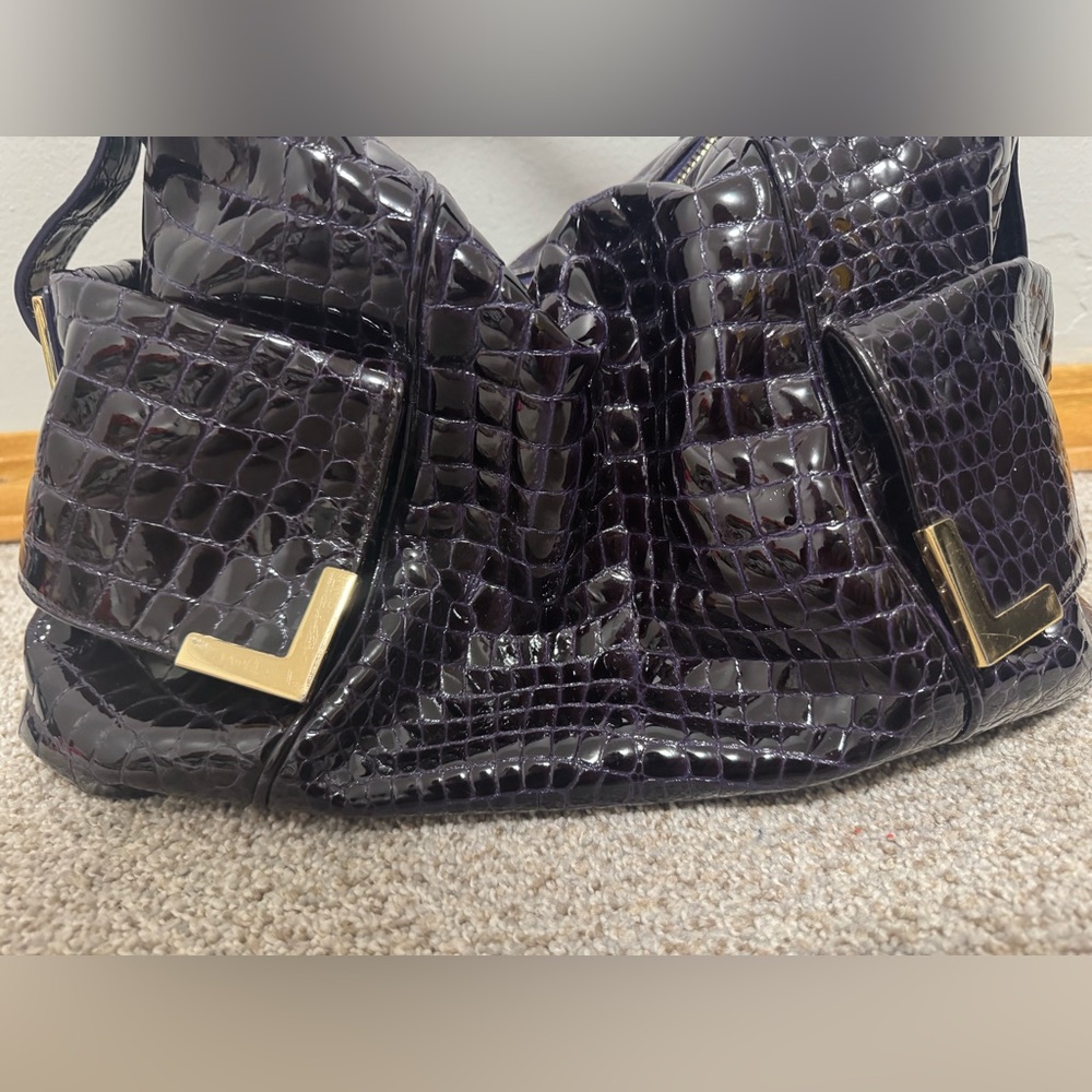 Michael Kors deep purple/black crocodile patent leather purse - Picture 5 of 11